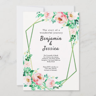 Pink & Green Floral Geometric Wedding Invitation
