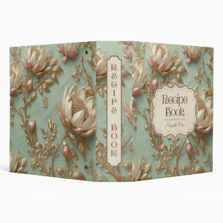 Pink Green Floral Kitchen Binder Recipe Organizer