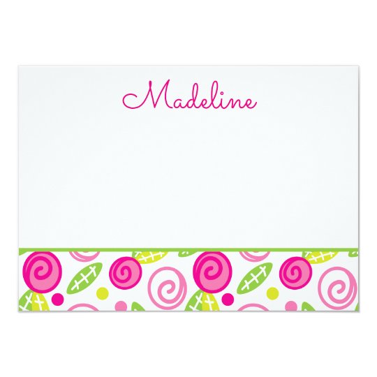 Pink & Green Floral Personalized Flat Note cards