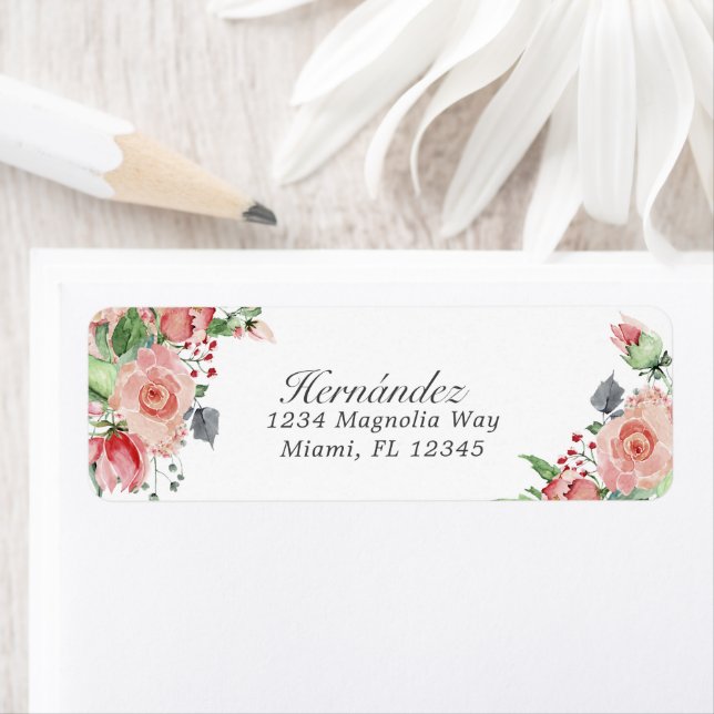 Pink & Green Floral Quinceañera Return Address (Insitu)