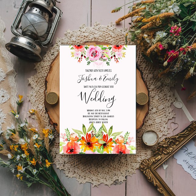 Pink Green Floral Wedding Invitation (Creator Uploaded)