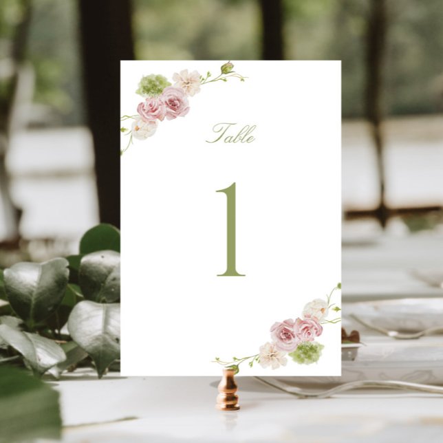 Pink Green Floral Wedding Table Number (Creator Uploaded)