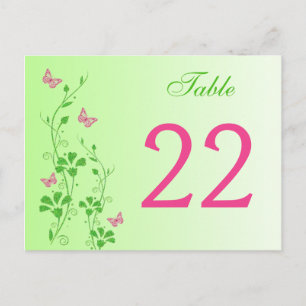 Pink Green Floral with Butterflies Table Number Postcard