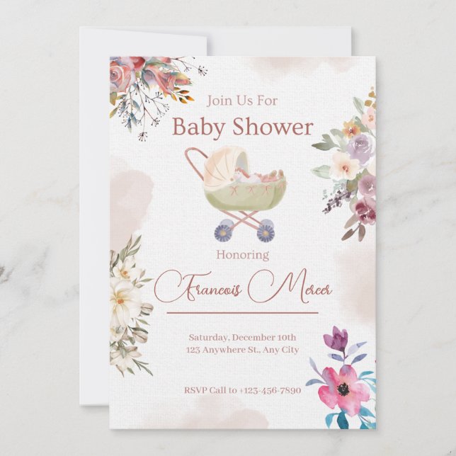 Pink Green Flower Baby Shower Invitation (Front)