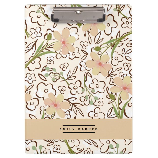 Pink Green Flower Pattern Personalized Clipboard (Front)