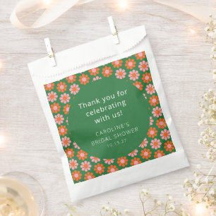 Pink Green Flowers Bridal Shower Custom Thank You Favour Bag