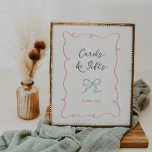 Pink Green Frame Ribbon Bridal Shower Cards Gifts Poster