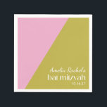 Pink Green Geometric Colour Block Bat Mitzvah  Napkin<br><div class="desc">Modern Pink and Moss Green Colour Block Bat Mitzvah Napkins</div>