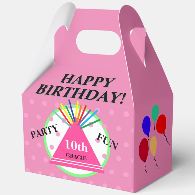 Pink Green Geometric Polka Dots Party Hat Favor Box (Front)