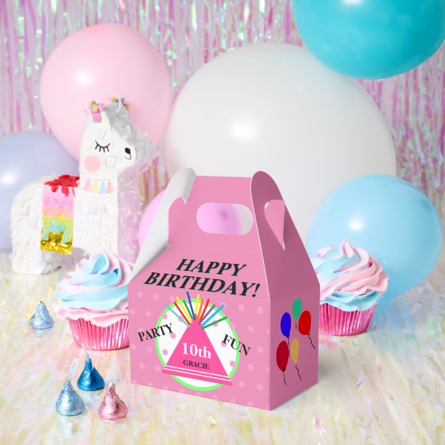 Pink Green Geometric Polka Dots Party Hat Favor Box (Party)