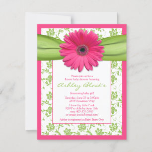 Pink Green Gerbera Daisy Baby Shower Invitation