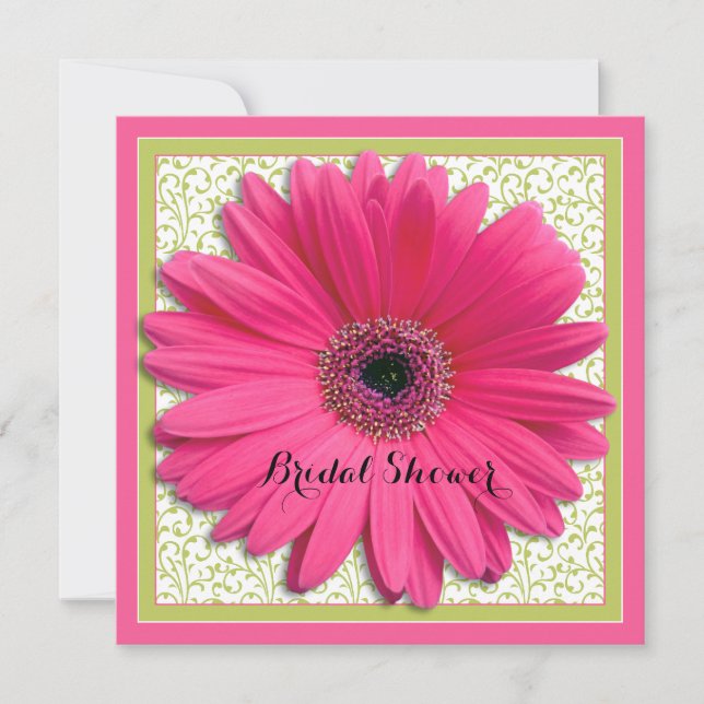 Pink Green Gerbera Daisy Square Bridal Shower Invitation (Front)