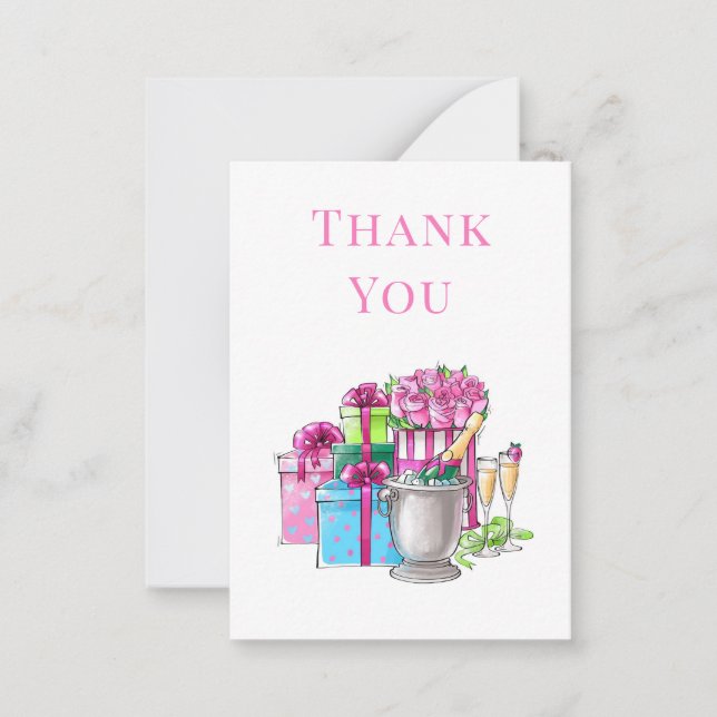 Pink Green Gifts Champagne Glasses Card (Front)