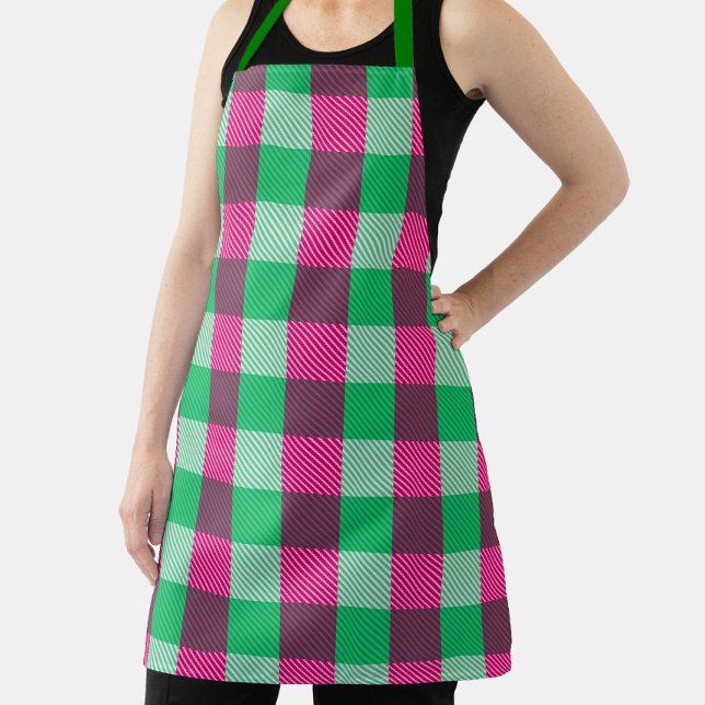 Pink Green Gingham Check Design  Apron (Creator Uploaded)