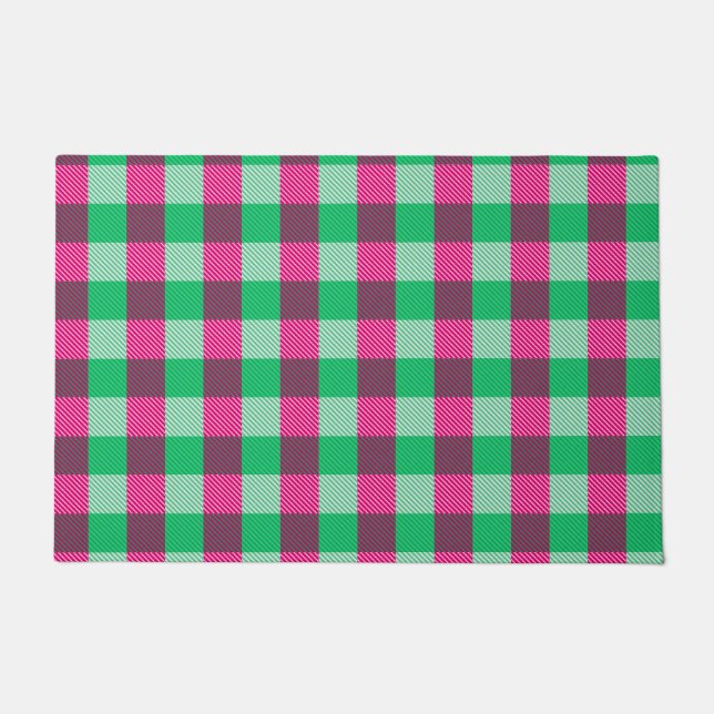 Pink Green Gingham Check Design  Doormat (Front)
