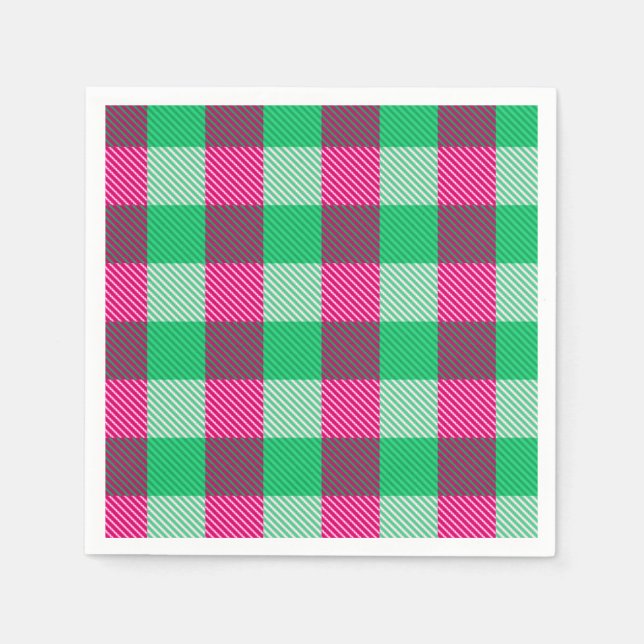 Pink Green Gingham Check Design  Napkin (Front)
