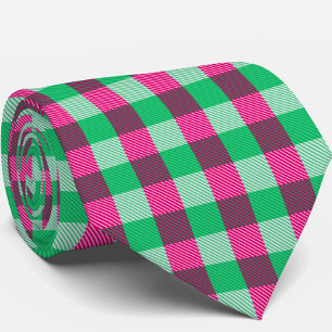 Pink Green Gingham Check Design Tie