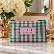 Pink Green Gingham Custom Monogram Preppy Plaid