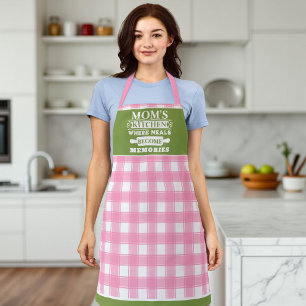 Pink Green Gingham Mom's Meals Become Memories Apron