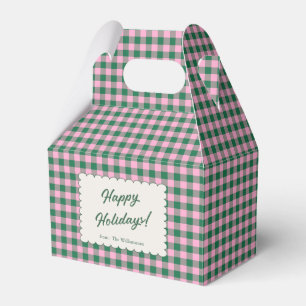 Pink Green Gingham Plaid Personalized Christmas Favor Box