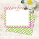 Pink Green Gingham Preppy Girly Stationery Card<br><div class="desc">This design features space for a name on a preppy gingham pattern background. Click the customize button if you would like to move/scale the images and further modify the text! Variations of this design, additional colours, as well as coordinating products are available in our shop, zazzle.com/store/doodlelulu. Contact us if you...</div>