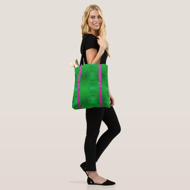 pink green glitter Glitz Tote Sorority! Bag (On Model)