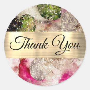 Pink green glitter watercolor Thank you Classic Round Sticker