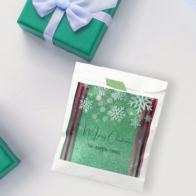 Pink Green Glitter Winter Wonderland Christmas Favour Bag (Creator Uploaded)
