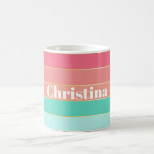 Pink Green Gold Custom Summer Color Block Stripes Coffee Mug