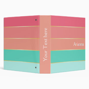Pink green gold Custom Summer Colour Block Stripes Binder