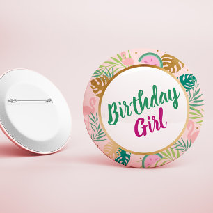Pink, Green & Gold Watermelon Tropical Birthday 2 Inch Round Button