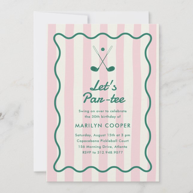 Pink + Green Golf 30th Birthday Party Invitation (Front)