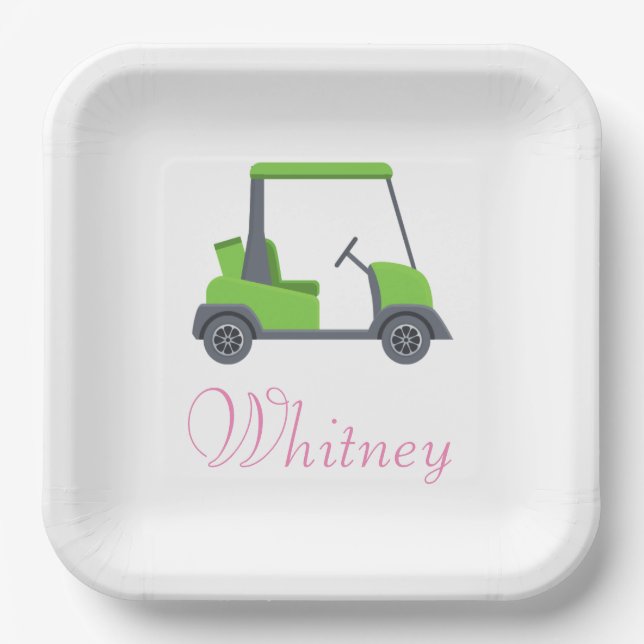  Pink Green Golf Cart Personalized  funny Paper Plate (Front)