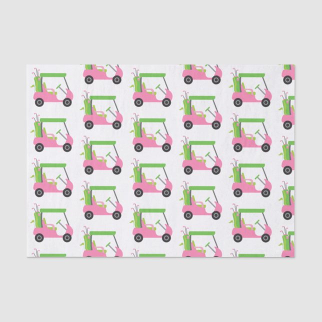 Pink & Green Golf Cart Tissue Paper (Front)