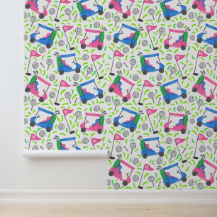 Pink & Green Golf Carts / Preppy 18th Hole Golf  Wallpaper