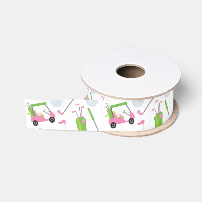 Pink & Green Golf Grosgrain Ribbon (Spool)