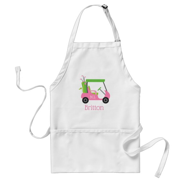 Pink & Green Golf Monogram Personalized Apron (Front)