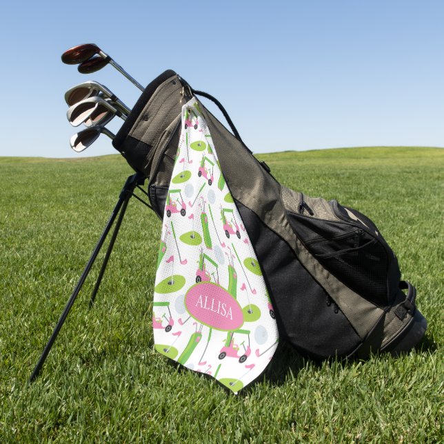Pink & Green Golf Personalized Golf Towel (Green)