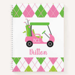 Pink & Green Golf Personalized Monogram Notebook