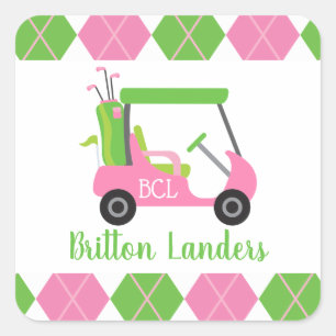 Pink & Green Golf Personalized Stickers