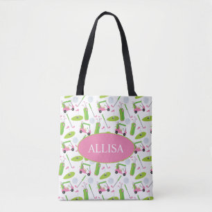 Pink & Green Golf Personalized Tote Bag