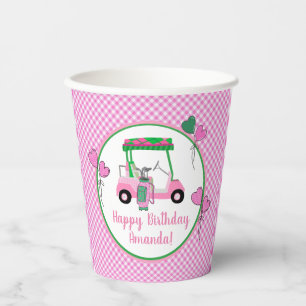 Pink & Green Golf Theme Personalized Party  Paper Cups