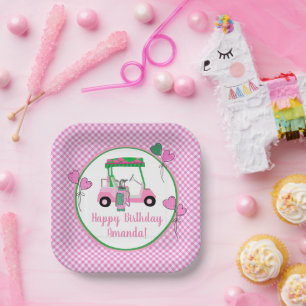 Pink & Green Golf Theme Personalized Party  Paper Plate