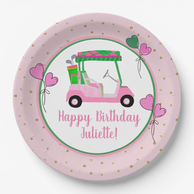 Pink & Green Golf Theme Personalized Party  Paper Plate (Front)