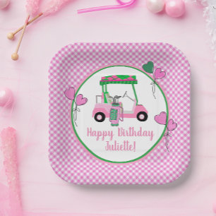 Pink & Green Golf Theme Personalized Party  Paper Plate