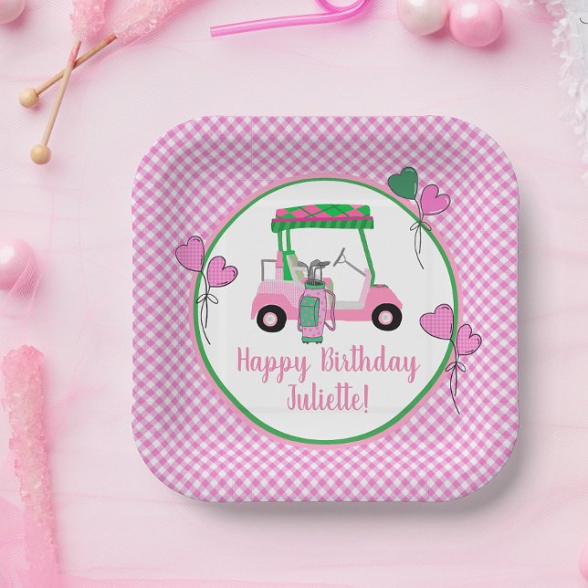 Pink & Green Golf Theme Personalized Party  Paper Plate (Creator Uploaded)