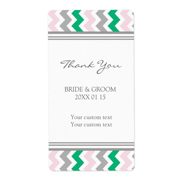 Pink Green Grey Chevron Wedding Labels (Front)