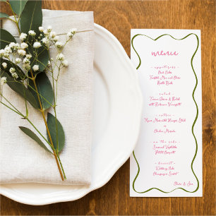 Pink & Green Hand Drawn Curvy Border Wedding Menu