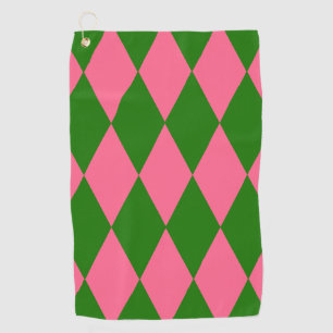 Pink Green Harlequin Checkered Design Golf Towel