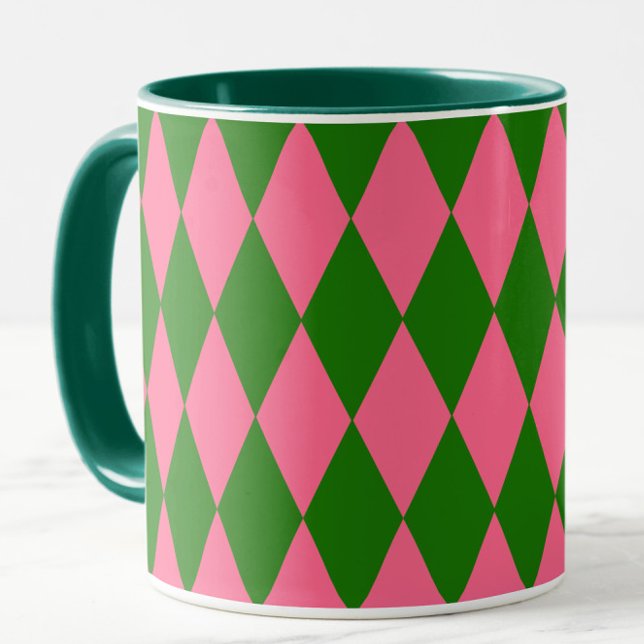 Pink Green Harlequin Checkered Design  Mug (Creator Uploaded)